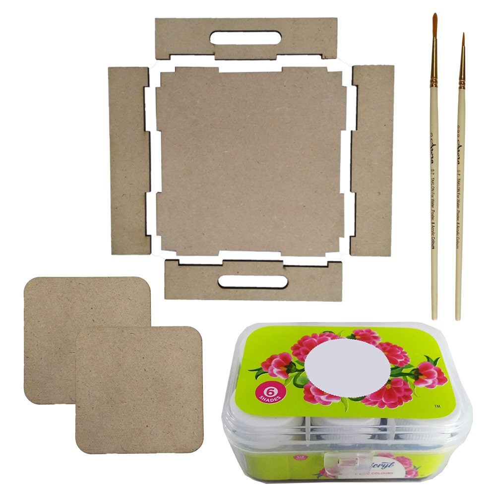 Gond art on Square tray with square coaster DIY Kit by Penkraft